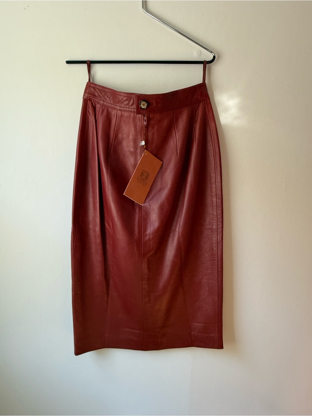 Loewe Burgundy Leather Pencil Skirt